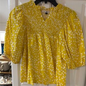 Bright Yellow Blouse with White Dots